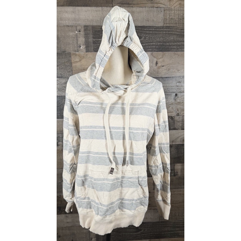 Eddie Bauer Hoodie XL Grey &‎ White Striped Hood Sweatshirt Lightweight